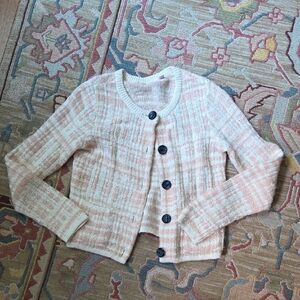 Anthropologie Pink and White Button-Up Cardigan